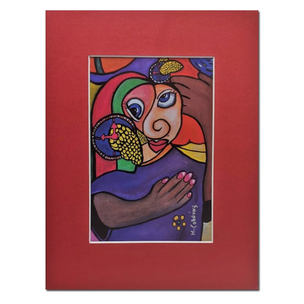 Colorful Red Matted Abstract Art Print Time Flies Artist Signed